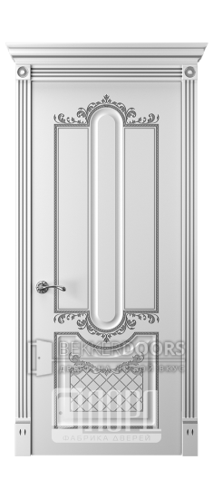 Дверь Прима 2 ДГ Белый снег патина серебро